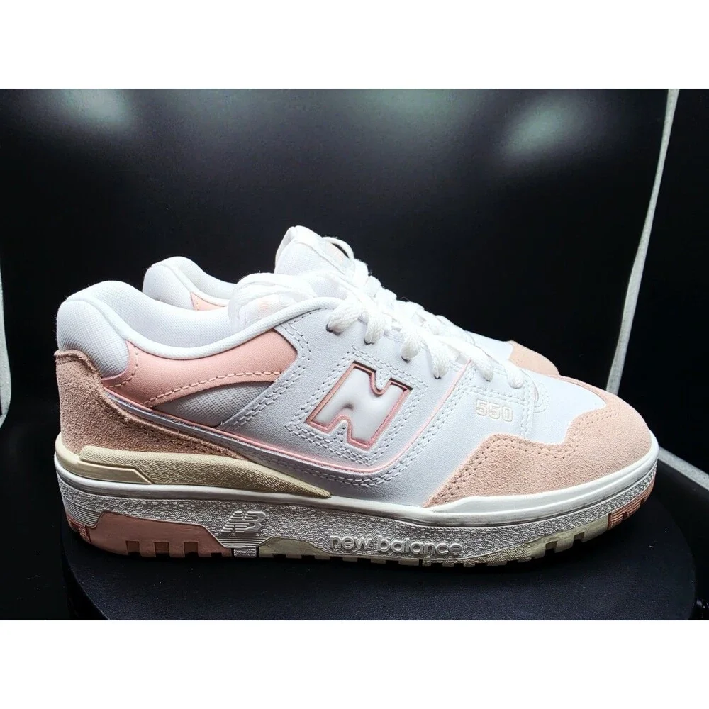 New Balance 550 Unisex Kids Low Top Lace-Up Sneakers White/Pink US 7 M/8.5 Women